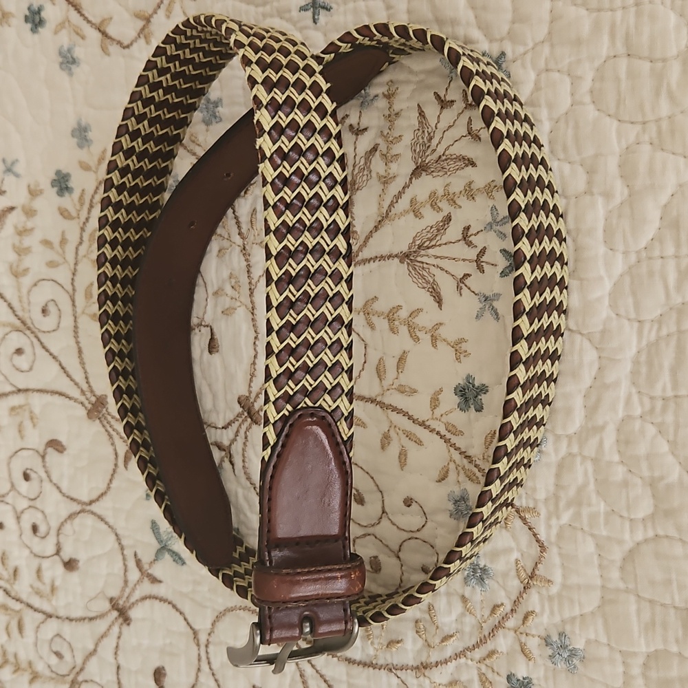 Vintage Genuine Leather Men's Belt With Cord Braids Size 34 - Picture 9 of 12